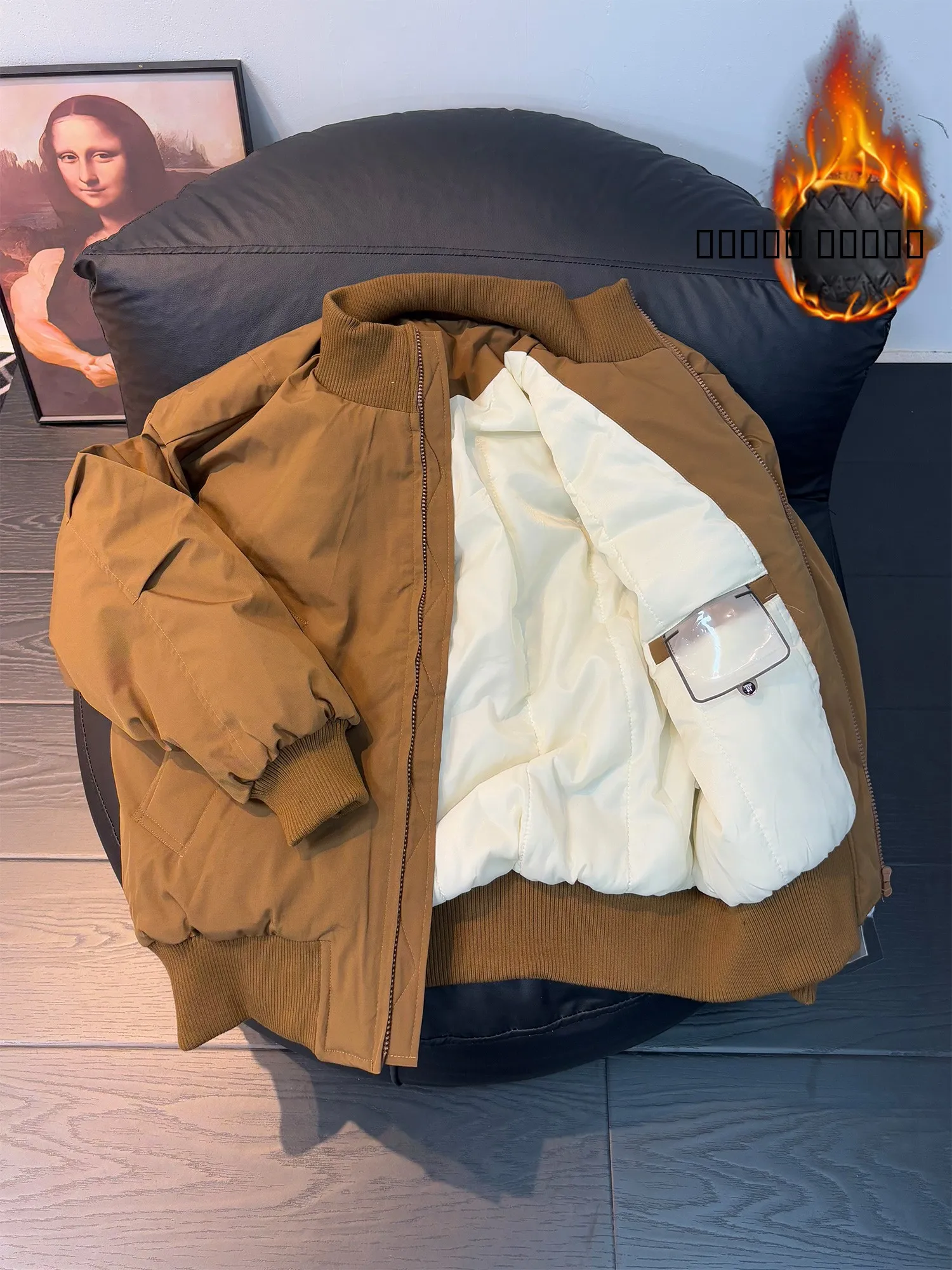 

Thiened Warm Cotton Jaet Men's Winter Bomber ort ape American Stand Collar Cotton Clothes Casual Sle Polyester Fiber