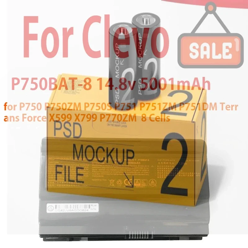 

New P750BAT-8 Laptop Battery for Clevo P750 P750ZM P750S P751 P751ZM P751DM Terrans Force X599 X799 P770ZM 8 Cells