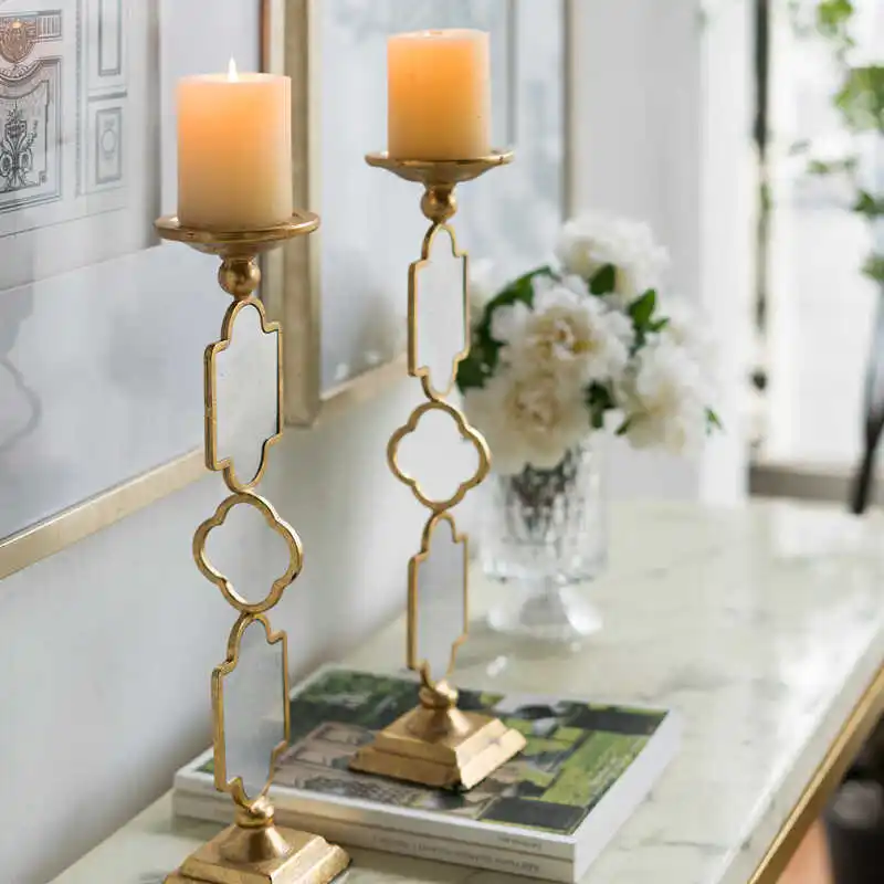 Light Luxury Retro Old Gold Alloy Mirror Candlesticks Romantic Candlelight Dinner Wedding Soft Furnishing Home Accessories