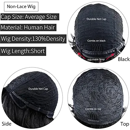 باروكات قصيرة بقص عابث للنساء ذوات البشرة السمراء، شعر بشري بطبقات كاملة مصنوعة آليًا مع الانفجارات peluca humano baratas شعر مستعار قصير #6