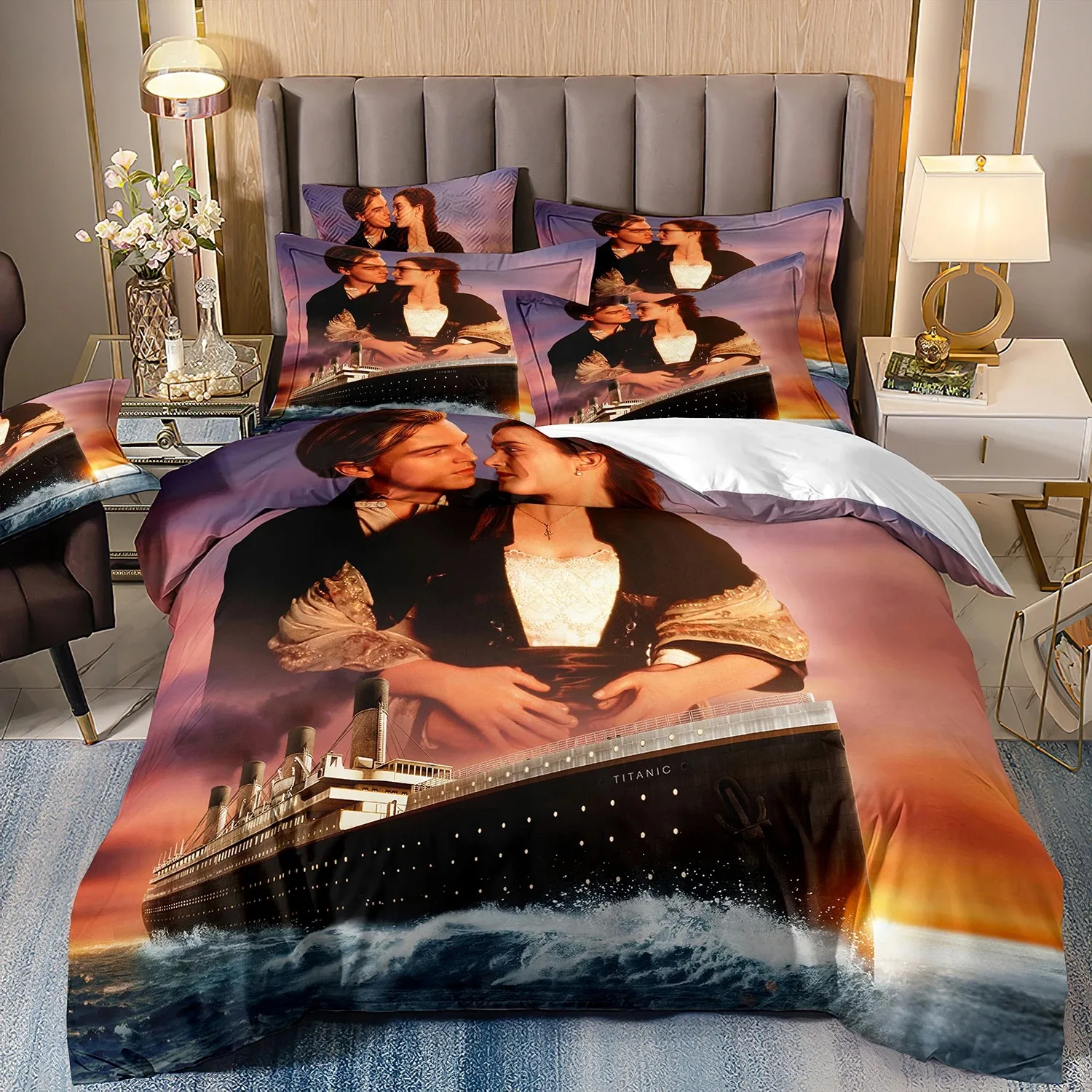 Titanic Jack and Rose Duvet Cover Sets,Titanic Leonardo DiCaprio Bedding Set,Comforter Bed Linen Queen King Single Size
