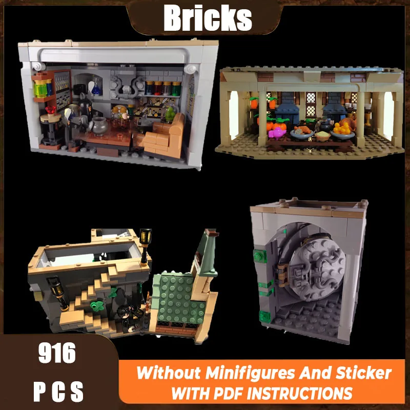 Modulares Schloss für Büro, Wohnheim, Haus, Küche, Bibliothek, Modellbausteine, MOC, Raum der Anforderung, Architektur-Sammlungsspielzeug