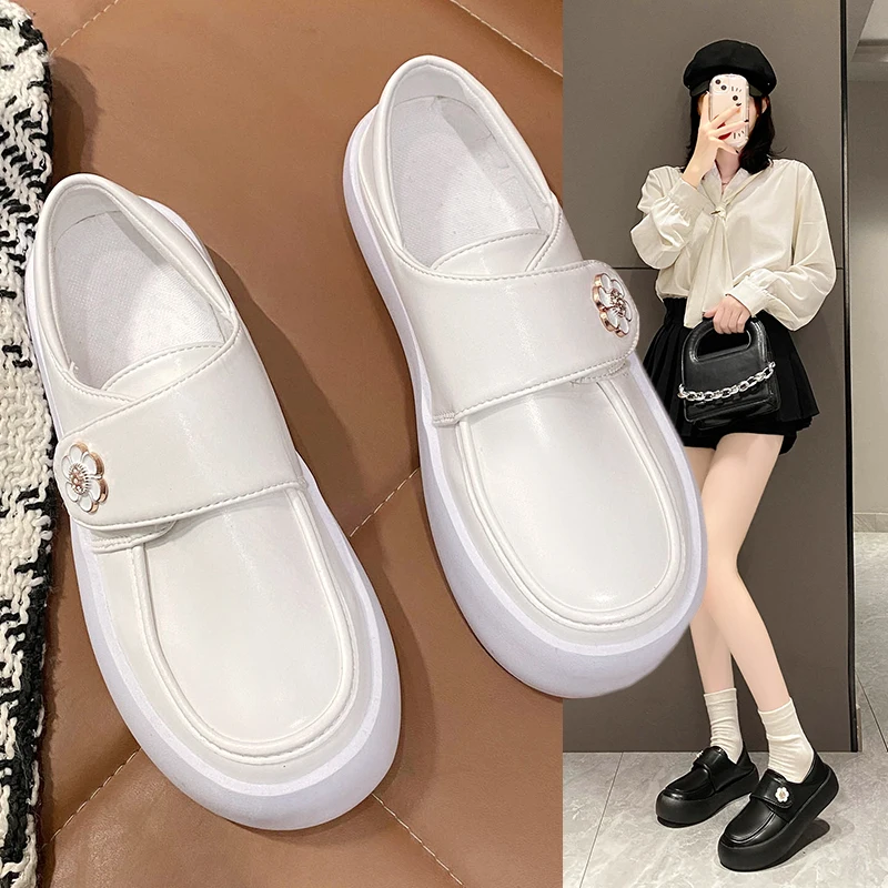 Zapatos médicos antideslizantes blancos para mujer, de cuero liso, con plantilla deslizante, para clínica, uso diario, para trabajadores de la salud, calzado para caminar.