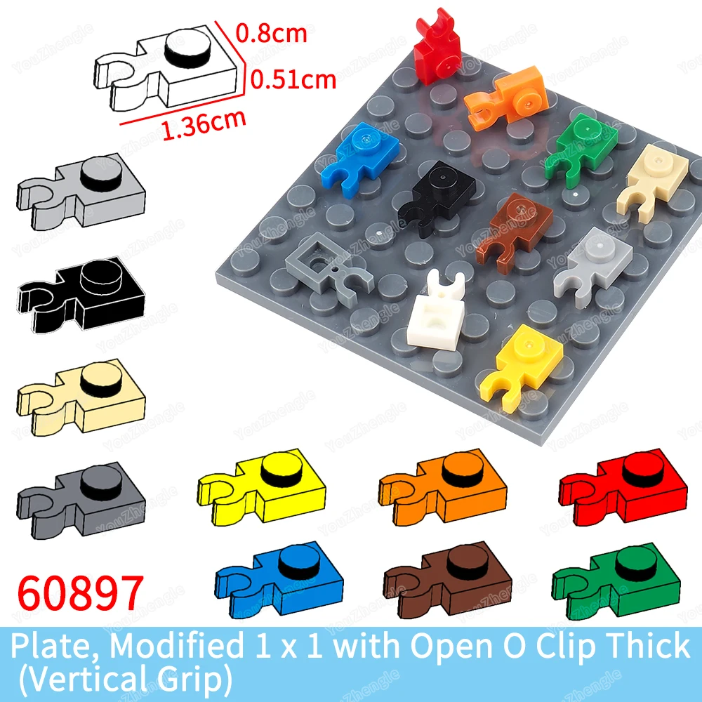 

60897 Building Block Plate 1x1 with Open O Clip (Vertical Grip) MOC Figures WW2 Mecha Equipment Scene Model Parts DIY Gifts Toys
