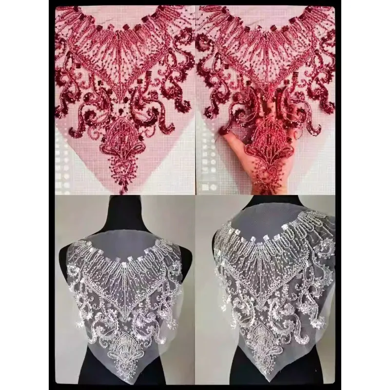 

New Pearl Embroidery Lace Sequin Decal Fabric High-end Wedding Dress Children's Clothing Handmade DIY Decorative Accessories