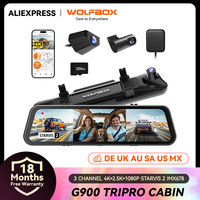 WOLFBOX G900 Tripro Cabin Version 3 Channel 4K Rear View Mirror dash Camera, STARVIS 2 IMX678, Voice Control,Includes 256G Card