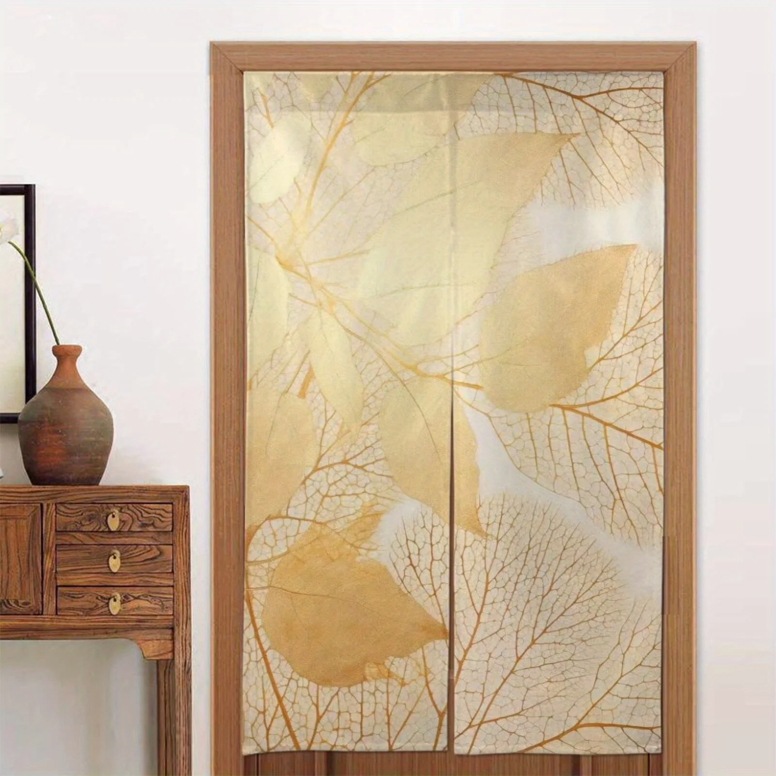 1pc Gold leaf printed door curtain, polyester fabric, machine washable, suitable for restaurant and kitchen decoration