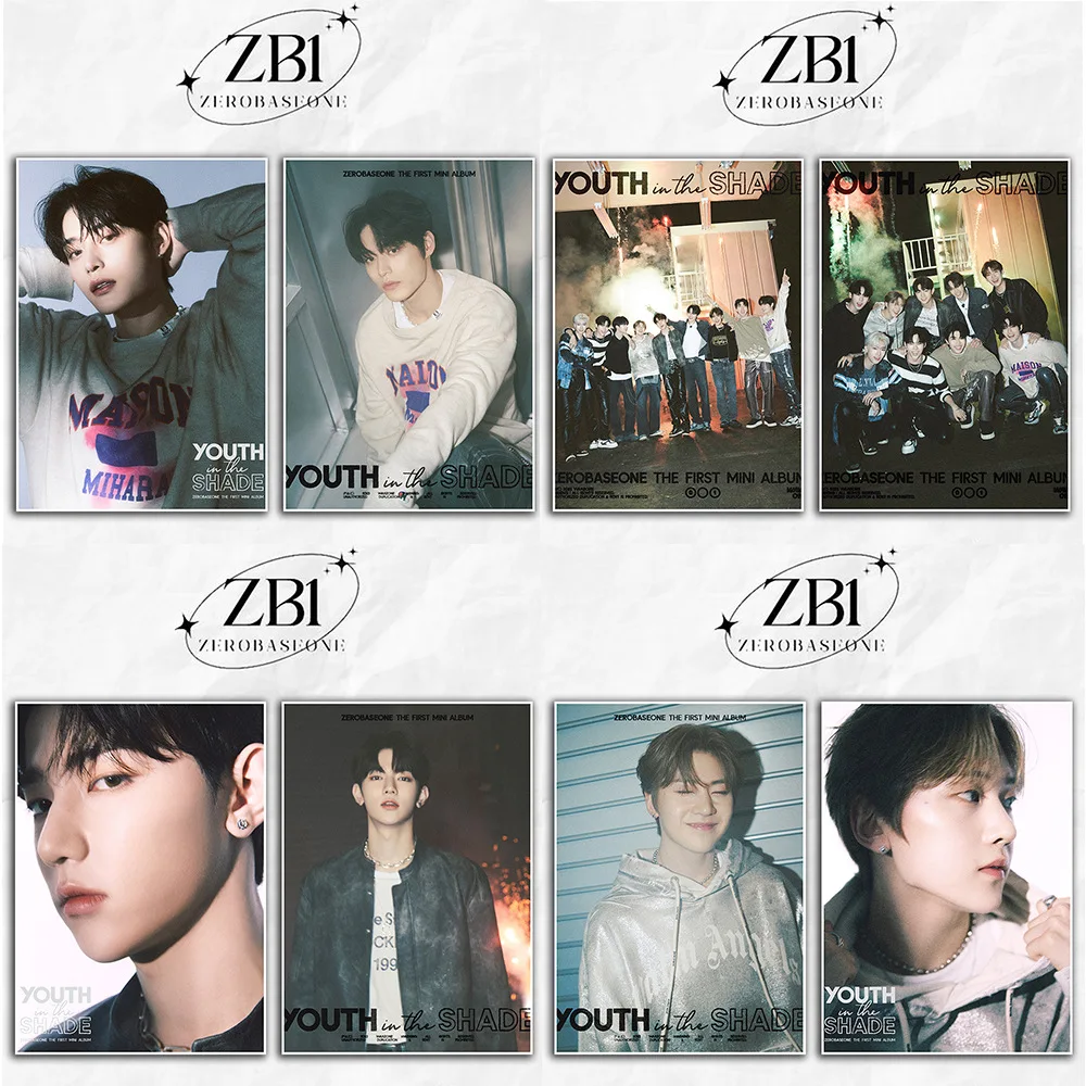 2Pcs/Set Kpop ZEROBASEONE Album YOUTH IN THE SHADE Poster ZB1 Zhanghao Yujin Ricky Self-adhesive Wall Stickers Fans Collection