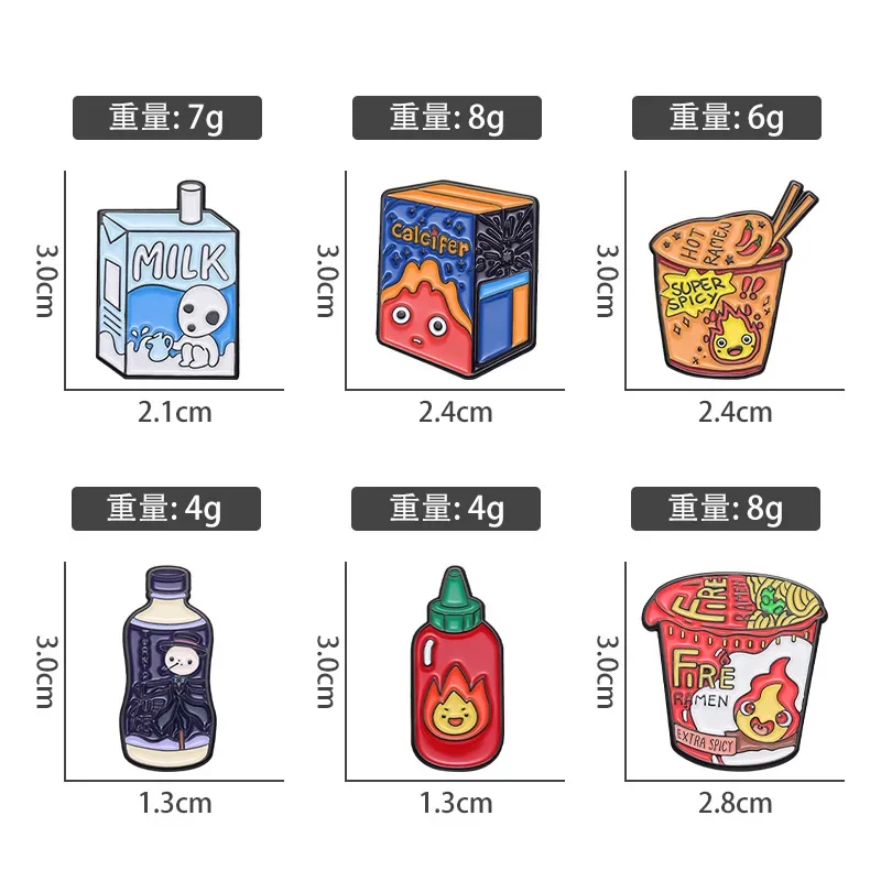Cartoon Food Series Brooch Drink Chili Sauce Turkey Noodle Milk Shape Metal Letters Badge Clothes Bag Accessories