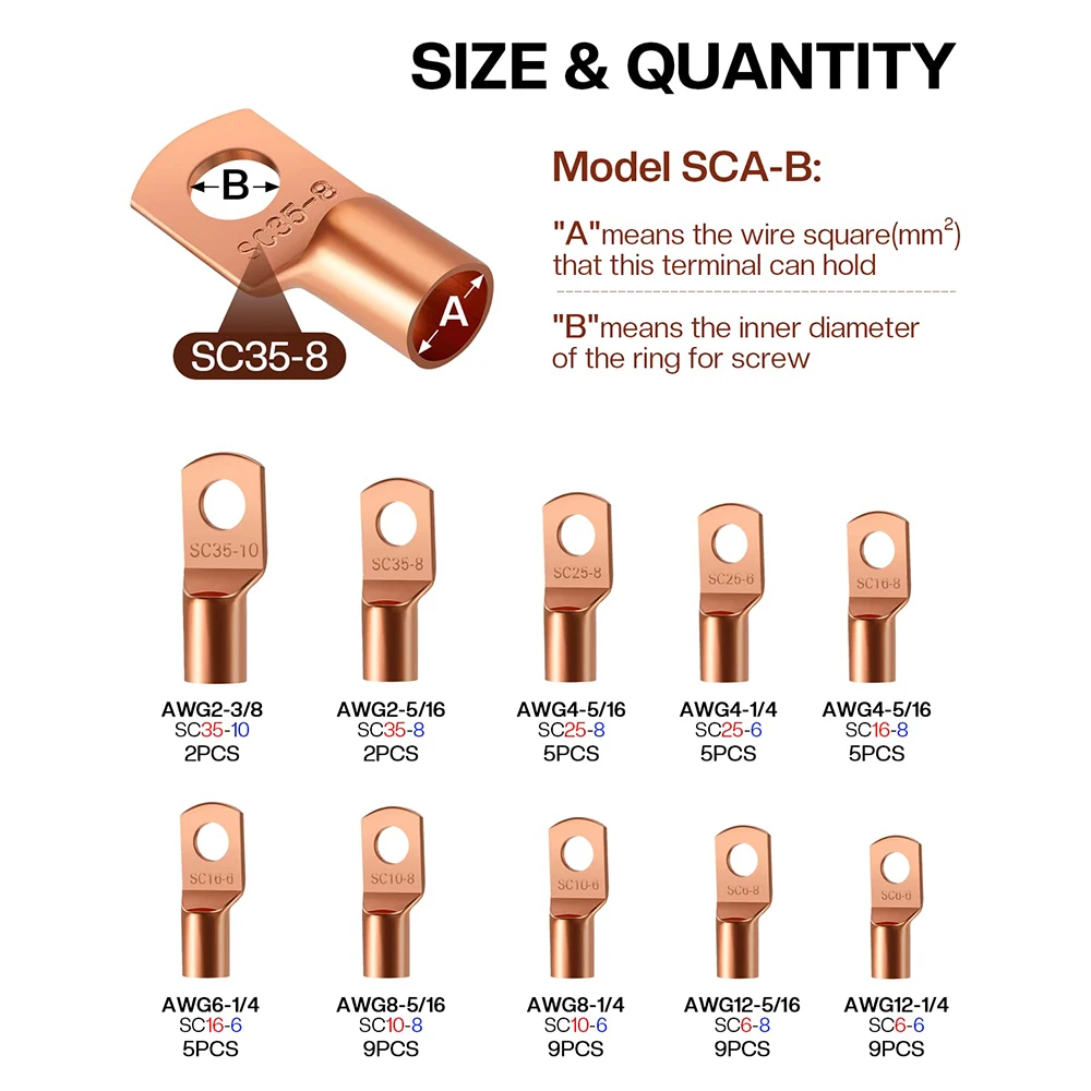 120Pcs copper wire lug battery cable lug battery cable end ring terminal connector with shrink fit tube assembly kit