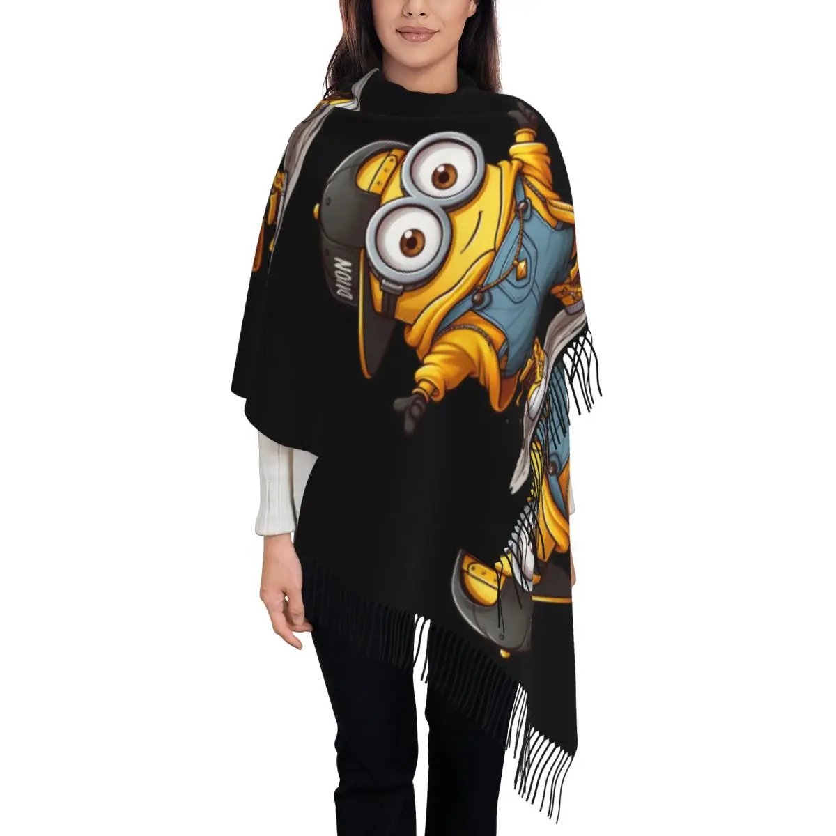 

Изготовленный на заказ аниме M-Minions мультяшный шарф для женщин, роскошная зимняя шаль, накидки с кисточками