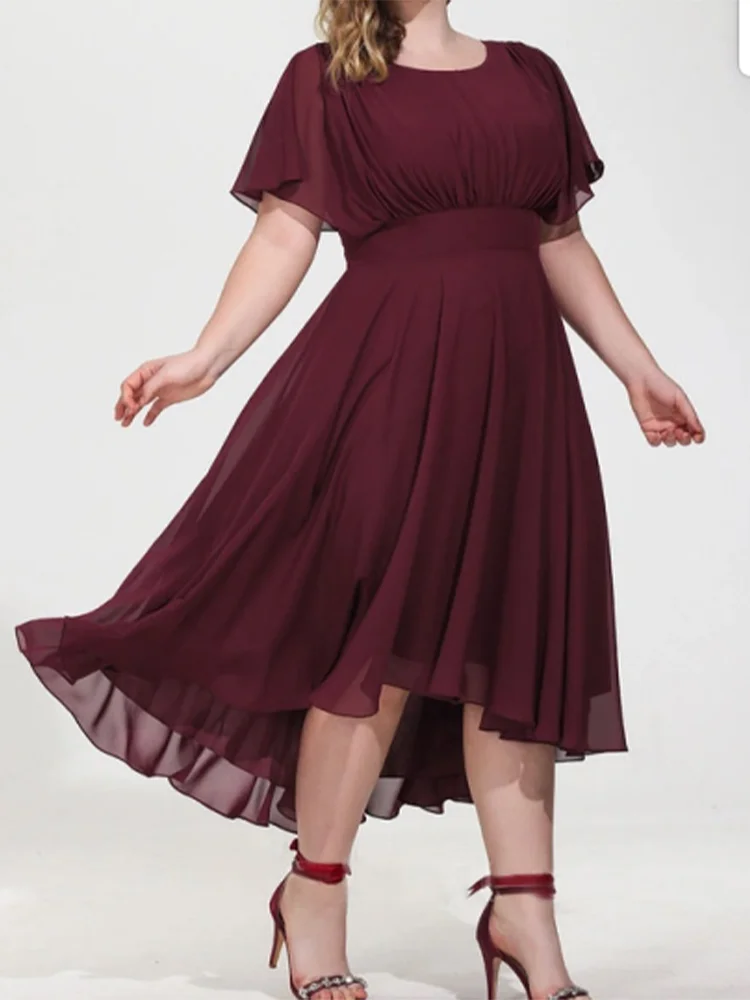 

Plus Size Mother of the Bride Dresses A-Line Round Neck Waistband Chiffon Dress Party Evening Dress Female Vestido largo