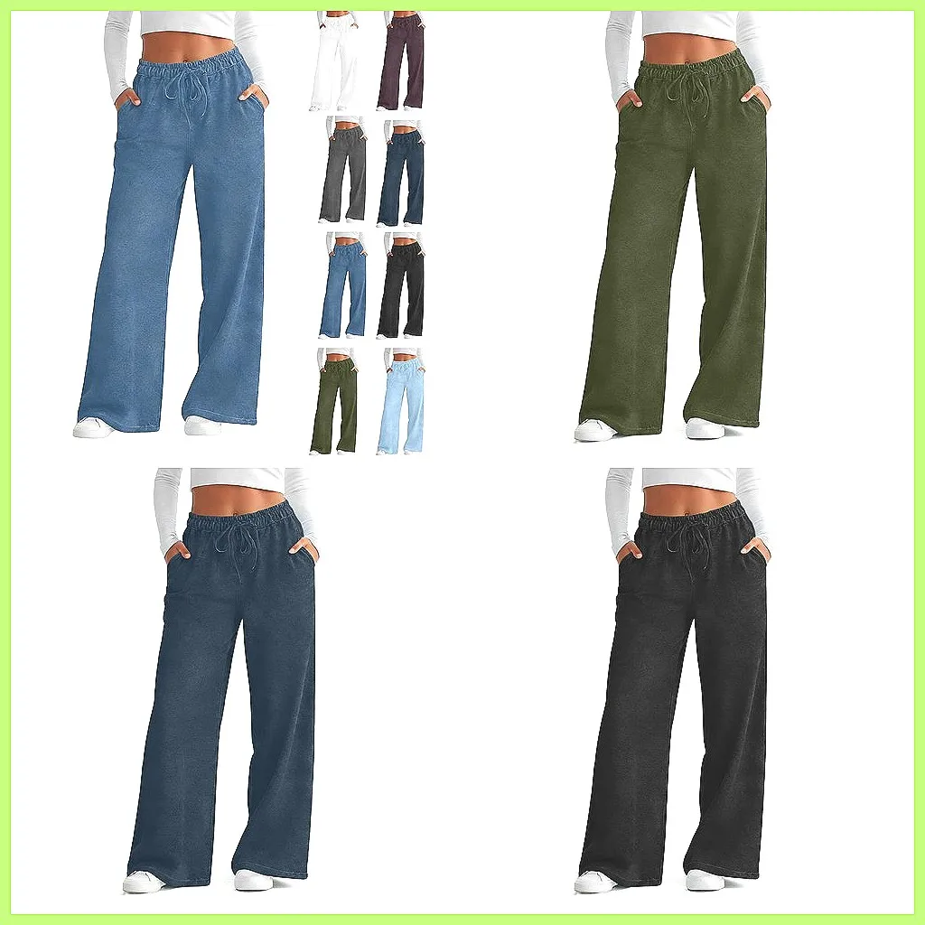 

Low Waist Wide Leg Denim Pants for Women, Stretched Loose Fits with Pockets, Gym & Casual Straight Long Pants (72 characters)