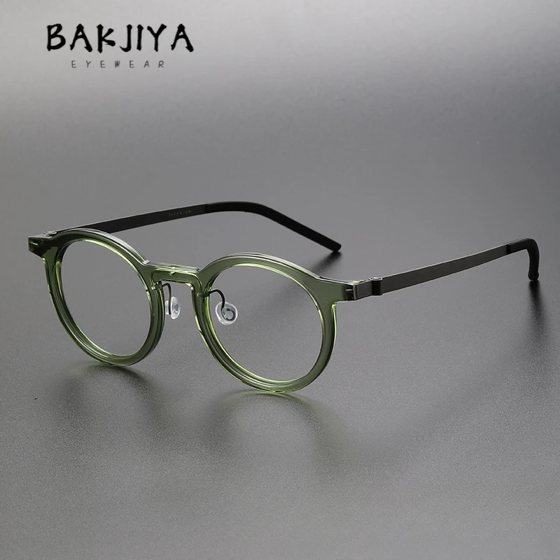 Vintage Screwless Eyewear Acetate Pure Titanium Round Small Face Men Women Eyeglasses Frame Handmade High Quality Full Glasses