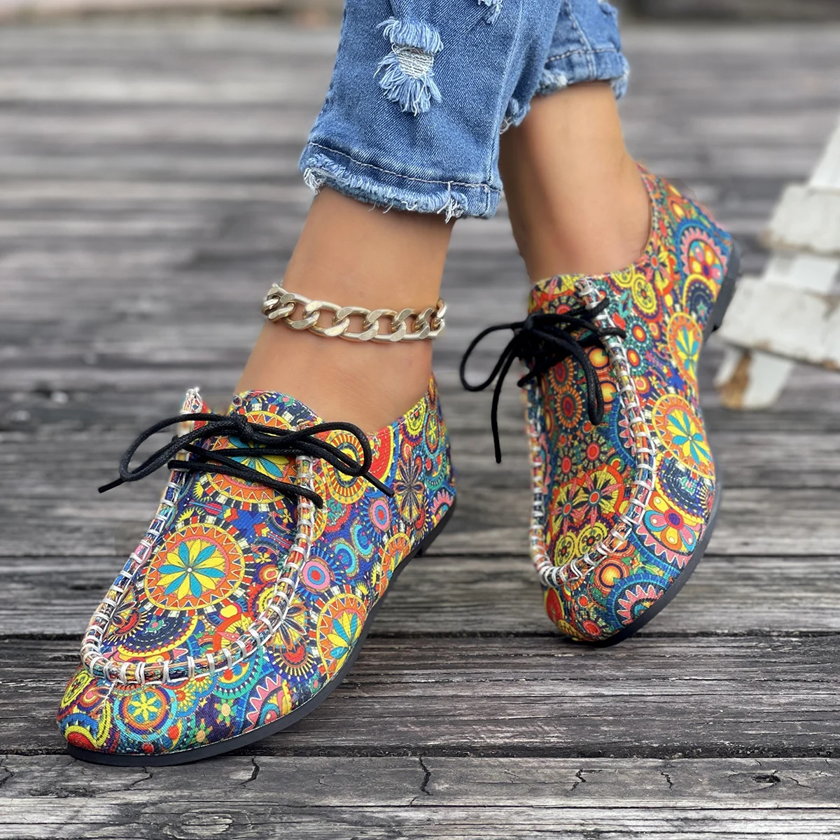 

Женская обувь, роскошные женские туфли на плоской подошве с принтом, модные низкие кеды с круглым носком, легкие повседневные прогулочные кроссовки Zapatos De Mujer