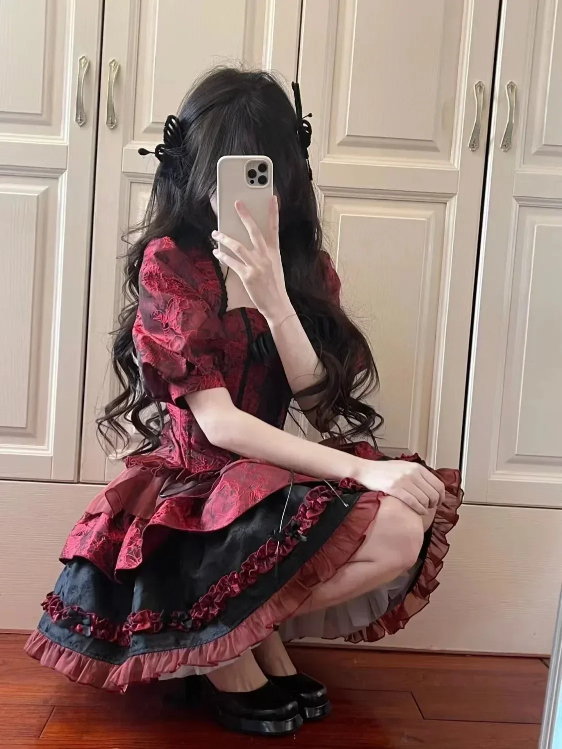 Vestido feminino vitoriano gótico lolita laço laço fino bandagem vestido de princesa, estilo punk harajuku japonês, vestidos de festa à noite, vermelho,