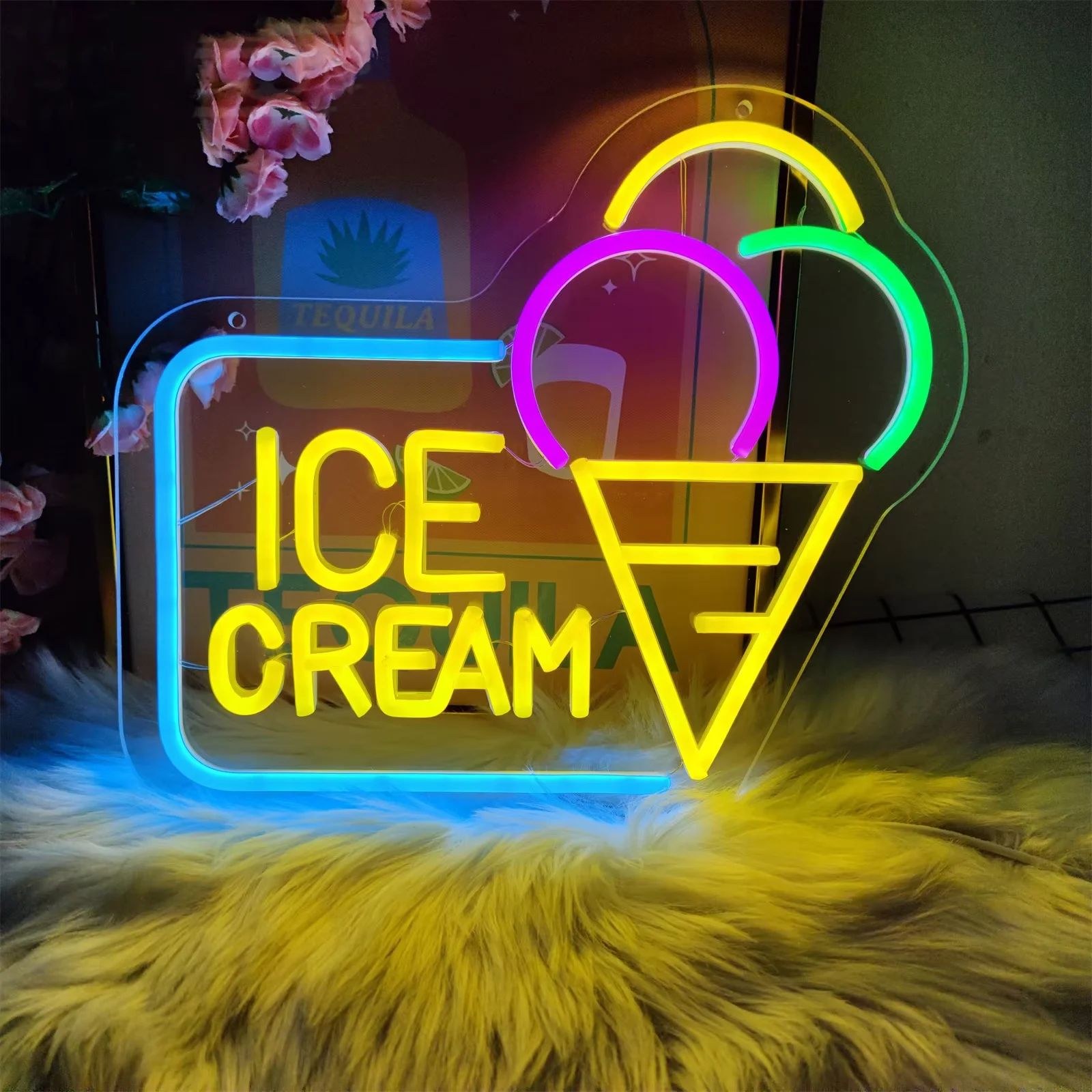 LED Neon Light Sign Ice Cream Neon Wall Lights for Coffee  Dessert Shop Window Wall Decoration Advertising Led Neon Sign Light