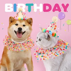 Pet Dog Birthday Party Dog Hat Candy Color Dot Lace Cat Bib Suit Cute Small Medium Dogs Costume Cap Pet Products Accessories