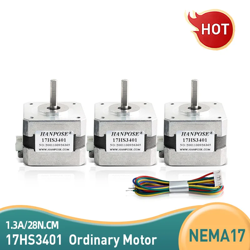 

Шаговый двигатель 17HS3401 4-lead Nema17, 42bygh 1.3A 34 мм CE ROSH ISO, аксессуары для лазера с ЧПУ и 3D-принтера, 3 шт.