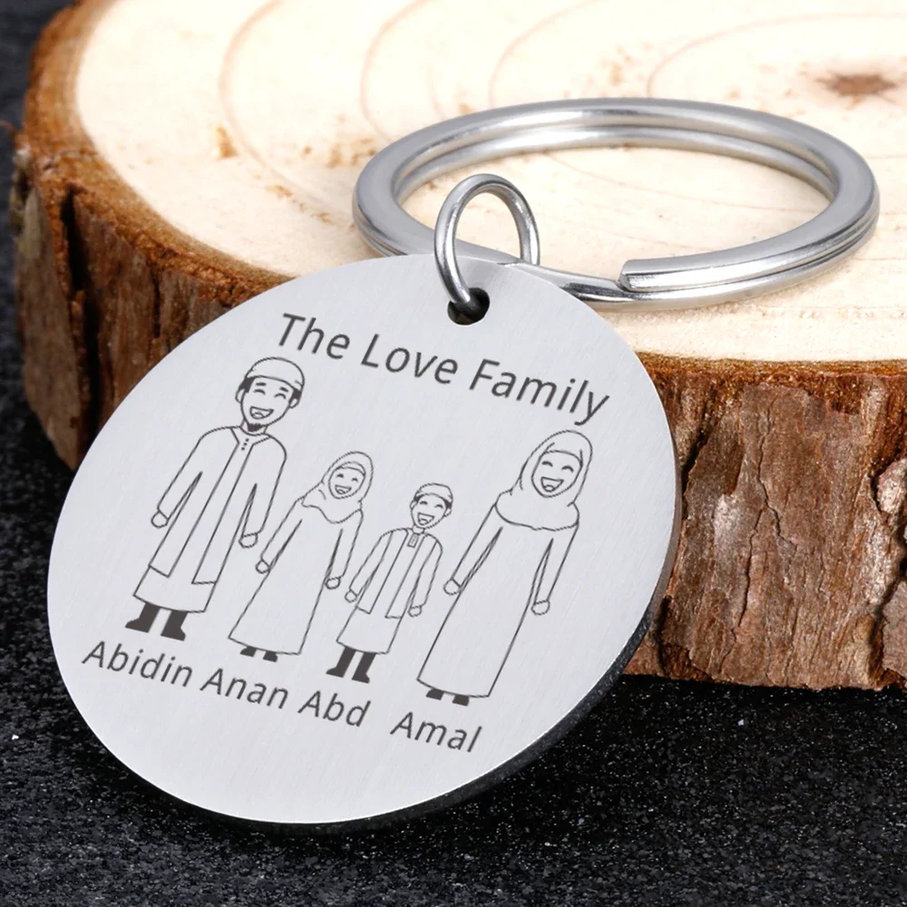 

Muslim Family Keychain Engraved Family Name Gifts for Islam Parents Children Present Keyring Charm Arab Family Member Key Chain