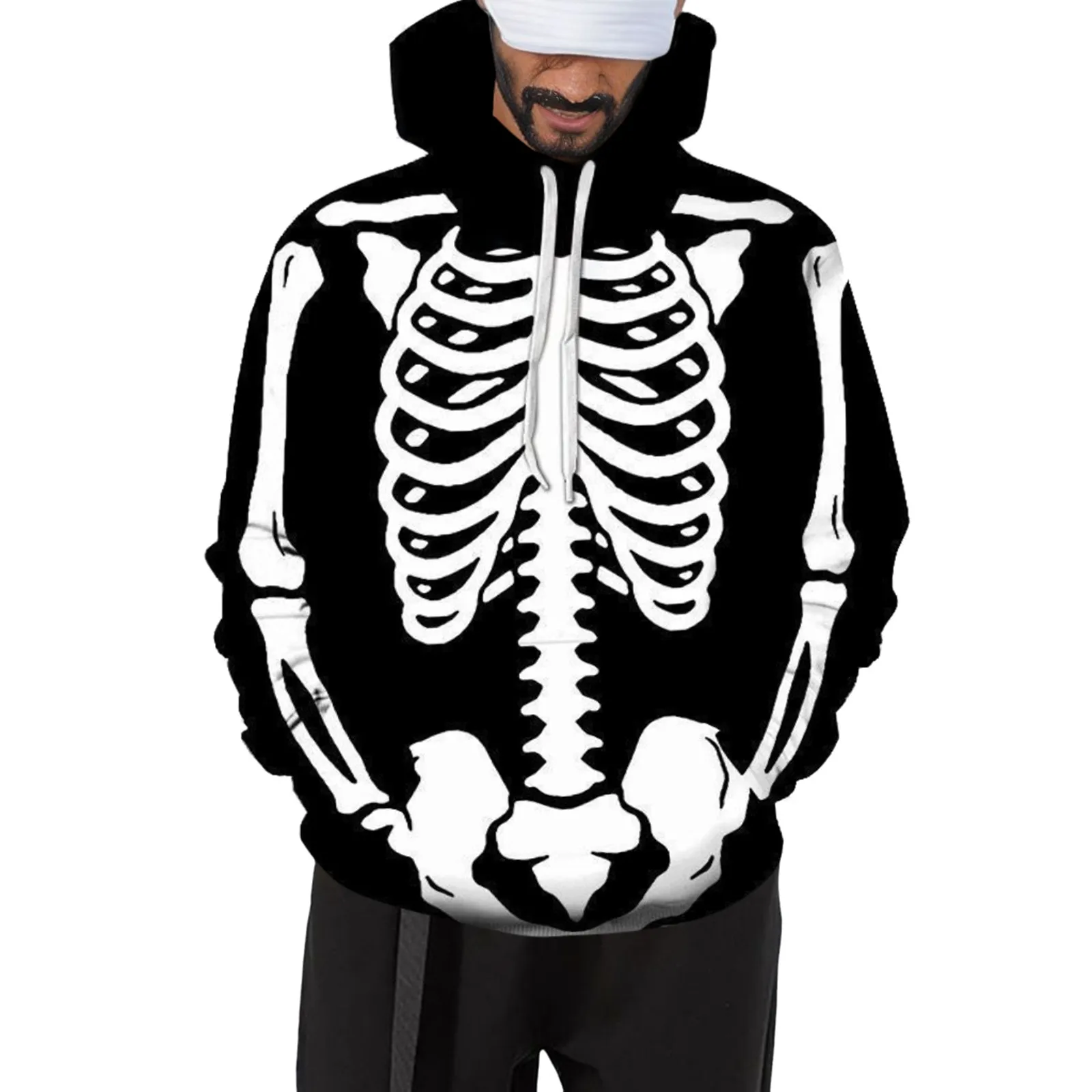 2024 New winter Halloween Skeleton 3D Digital Print Drawstring long sleeve Hooded Men And Women Cosplay costume Casual Hoodie