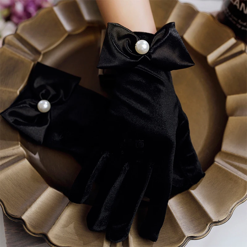 Guantes góticos de terciopelo para mujer, color negro y rojo vino, para boda, fiesta de té, 1920s, para dama de honor