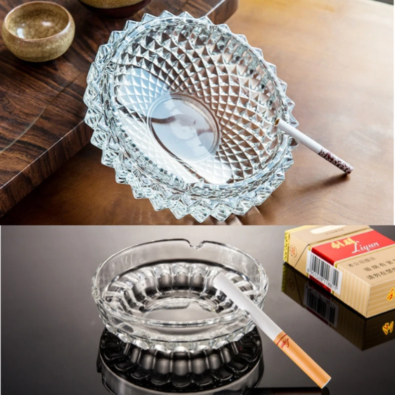 Crystal Ashtray Creative Clear Glass Modern and Elegant Ashtray for Smoking Lovers Household Living Room and Office Supplies