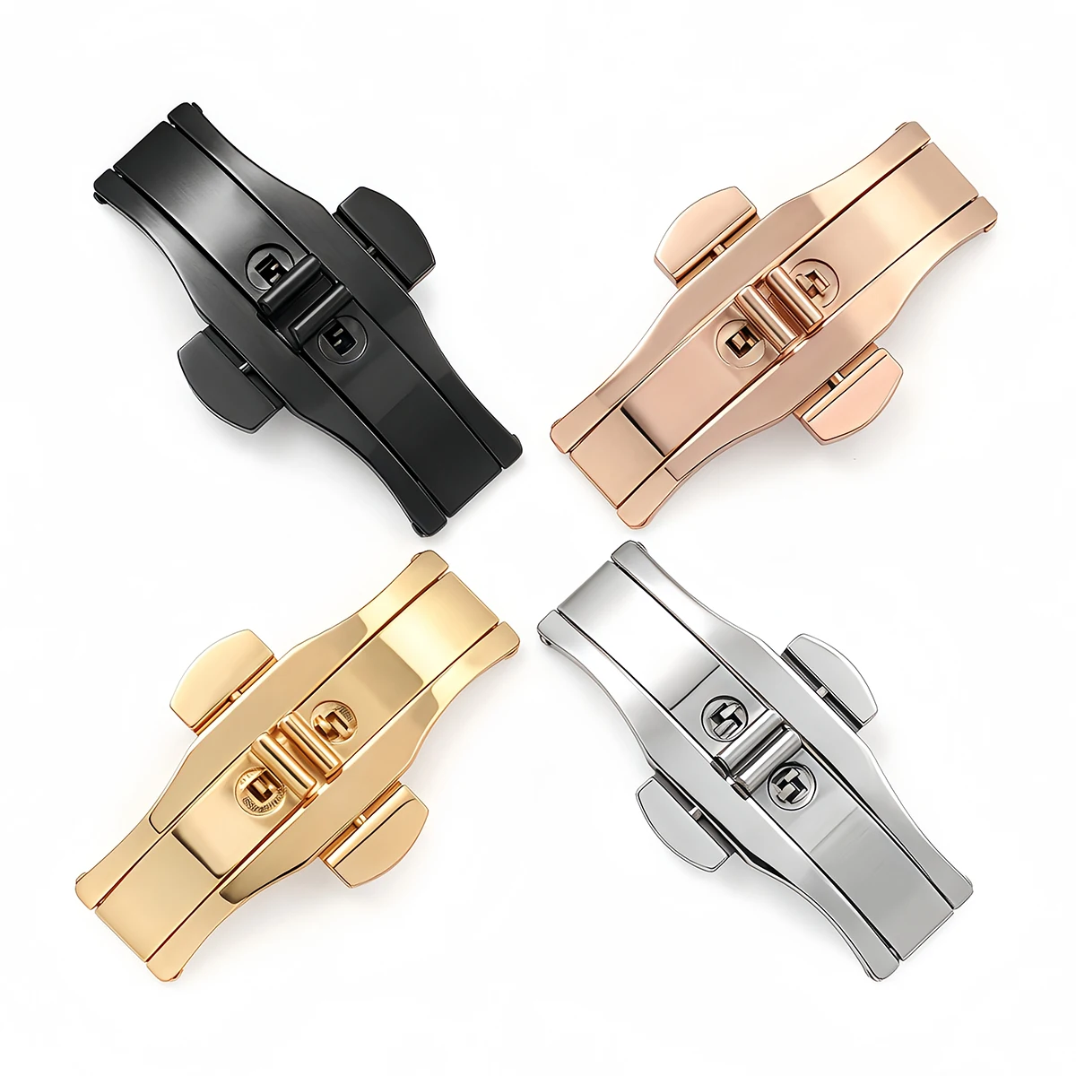 Stainless Steel Watchband Buckle Watch Strap Butterfly Buckles Folding Clasps Double Press Polished Button Watches Accessories