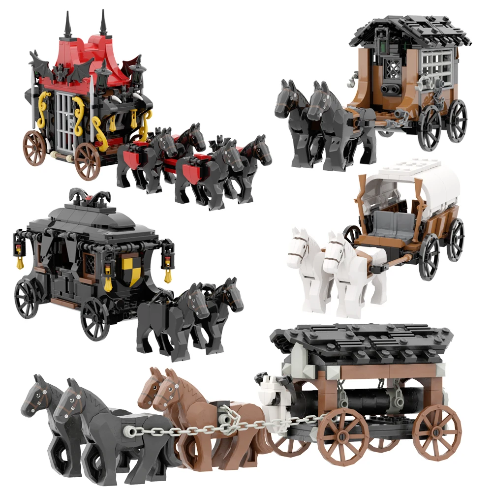 MOC Építőelemek Összeszerelő Játékkészlet Középkori Kocsi Sorozat Kocsi Város Modell DIY Építőelemek Játékfesztivál Ajándék