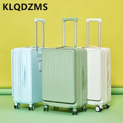 KLQDZMS 20 22 24 26 28 Inch Simple Neutral Carry on Luggage Portable Front Open Lid Luggage Durable Boarding Simple Suitcase