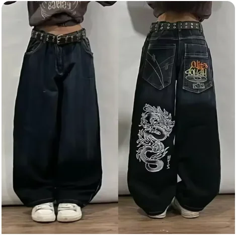 Street Y2K American style Trend Loose Straight Jeans Women Harajuku Hip Hop Joker Wideleg Pants Couple Casual High Waisted Jeans