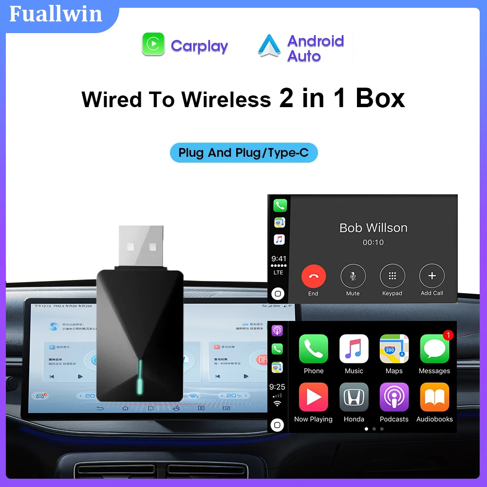 2024 New wireless carplay Adapter MINI U3 wireless Android auto 2in 1 Smart Box Plug and Play Fast Connection Bluetooth WiFi