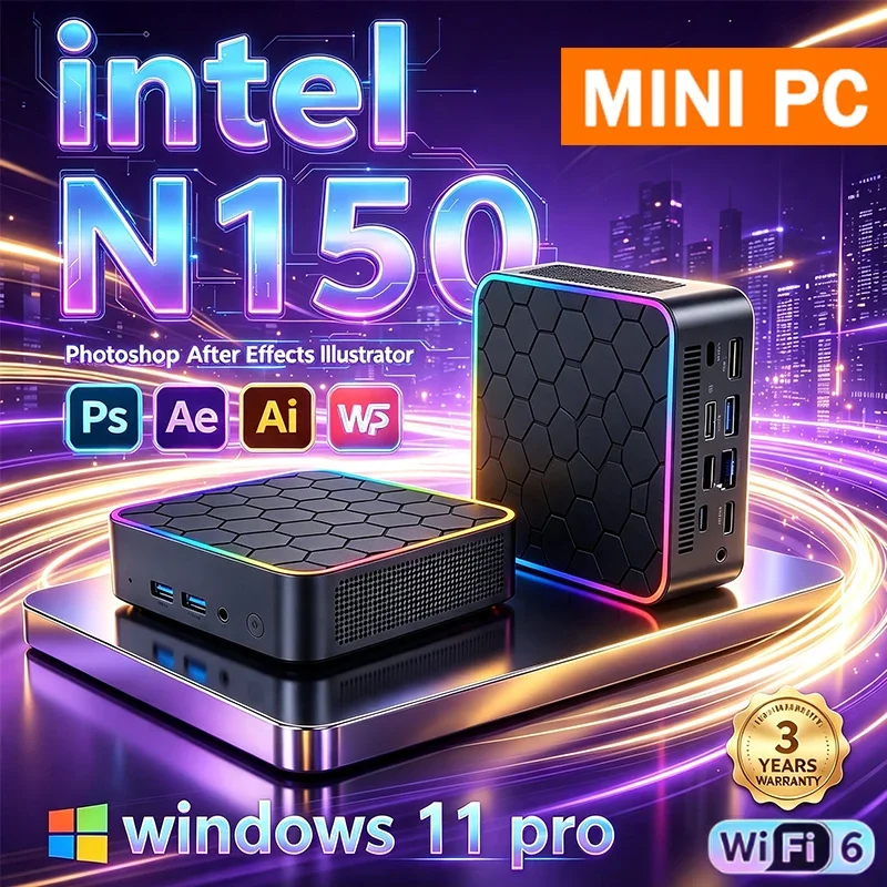 2026 New Intel N150 Mini PC 16GB DDR4 M2 NVMe SSD 512GB Triple 4K WiFi6 BT5.2 Silent Cooling Office Home Desktop Pro Ultra