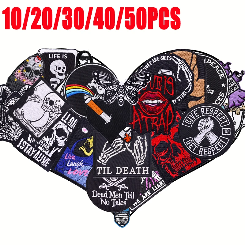Parche bordado punk calavera de terror planchar para ropa adhesivo - imagen 4