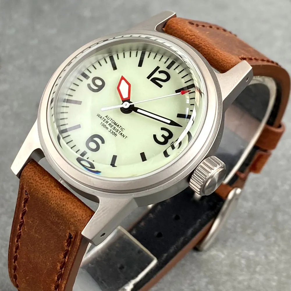36mm Dome Sapphire Crystal Diving Steel Mechanical Watch Men Watch FULL Luminous Dial NH35AA Movement Sterile White Dial