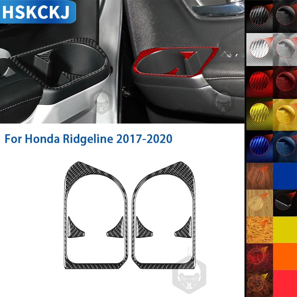 

For Honda Ridgeline Pilot 2017-2023 Accessories Carbon Fiber Car Interior Rear Door Cup Holder Panel Cover Trim Sticker