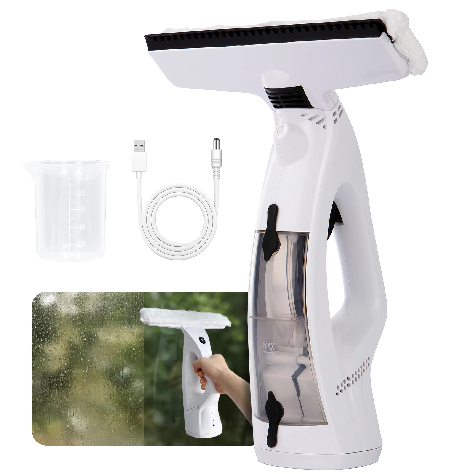 

Пылесос для окон, вакуумный скребок для окон, беспроводной пылесос для окон 3 в 1 с распылителем/протиранием/присоской воды, электрический инструмент для чистки окон