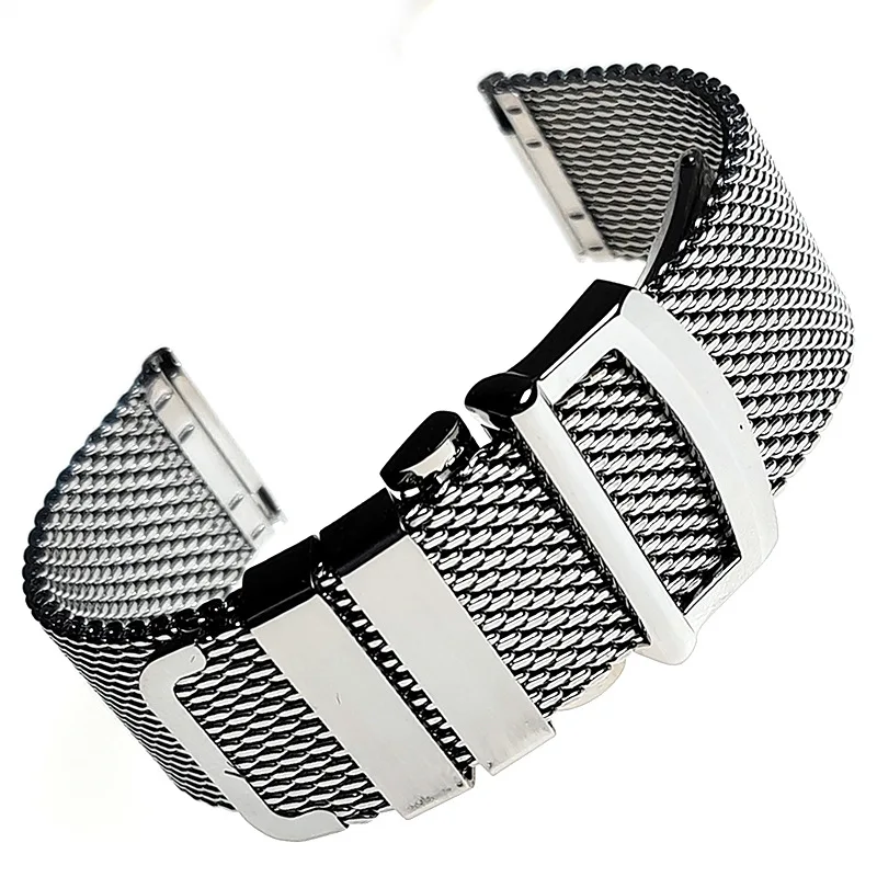 Quick Release Shark Mesh Milanese Watch Strap Solid Stainless Steel 20mm 22mm Adjustable Band