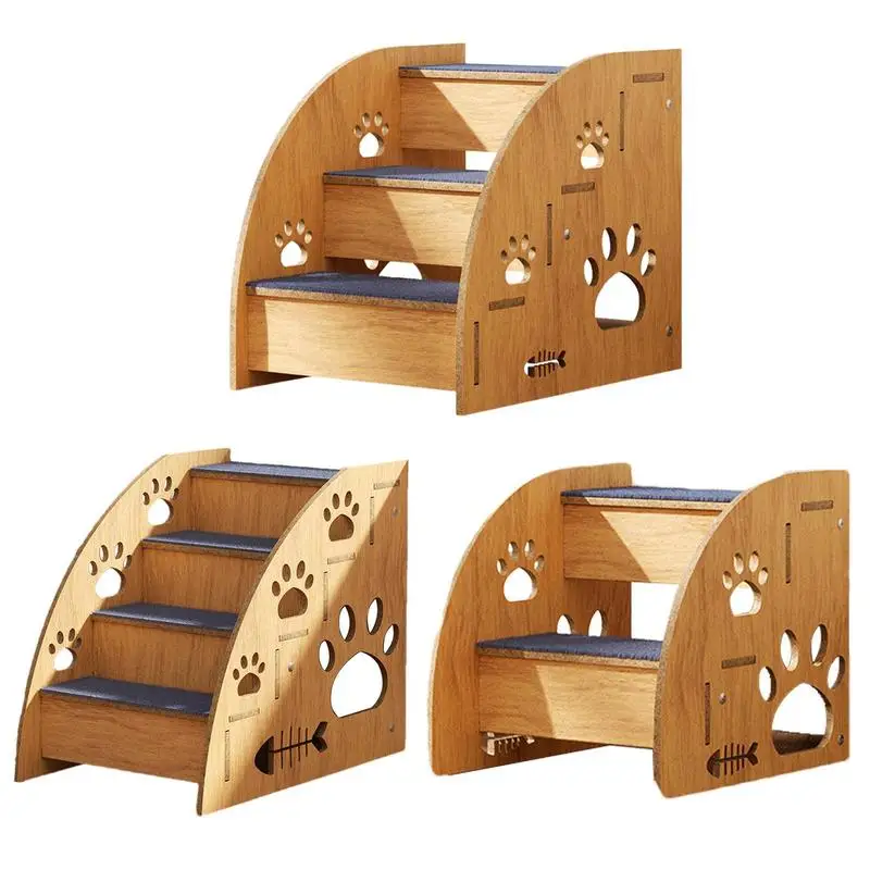 4/3/2 Layers Pet Steps Cat Indoor Stairs Steps High Bed Climbing Dog Bed Steps Non-Slip Wooden Dog Stairs For Large/Medium/Small