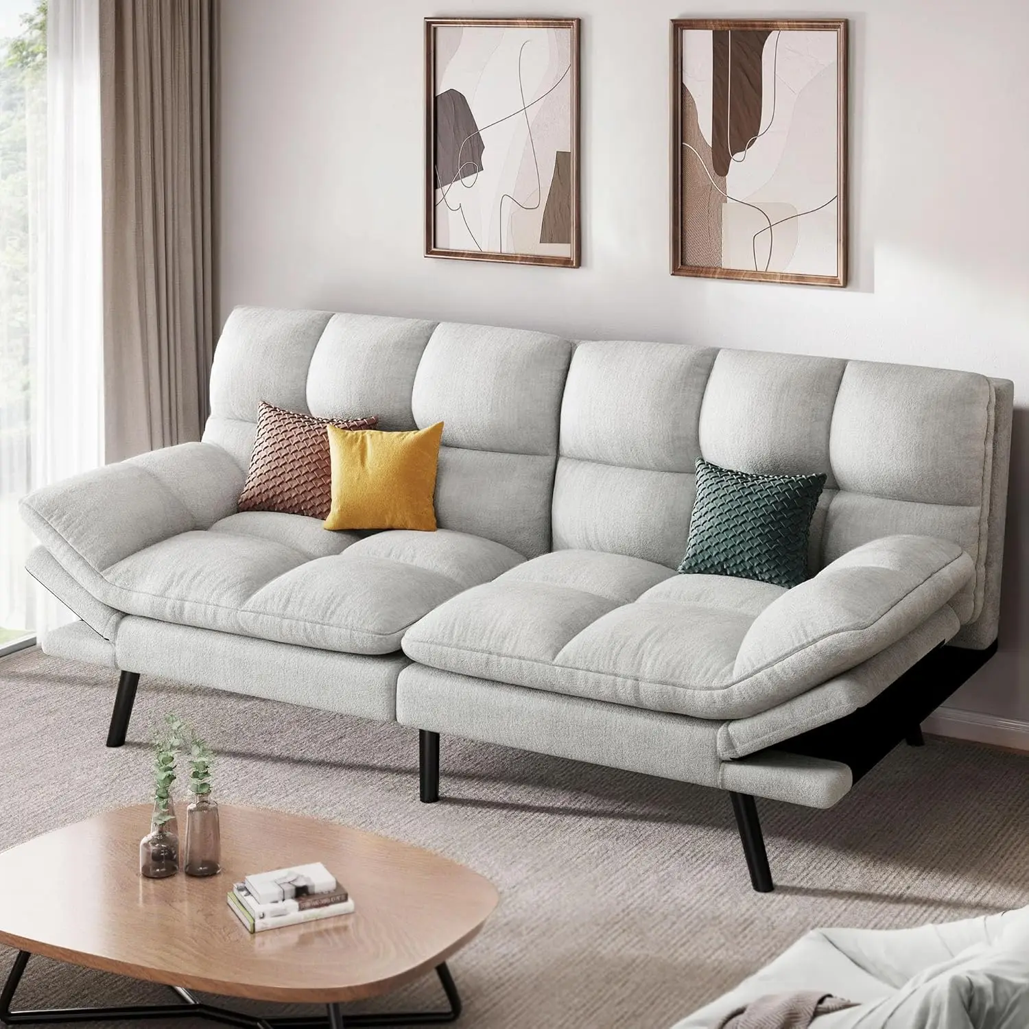 

YITAHOME 70-дюймовый раскладной диван-футон-кровать, тканевый диван-футон с защитой от царапин и регулируемой спинкой и подлокотником, Modern Loves