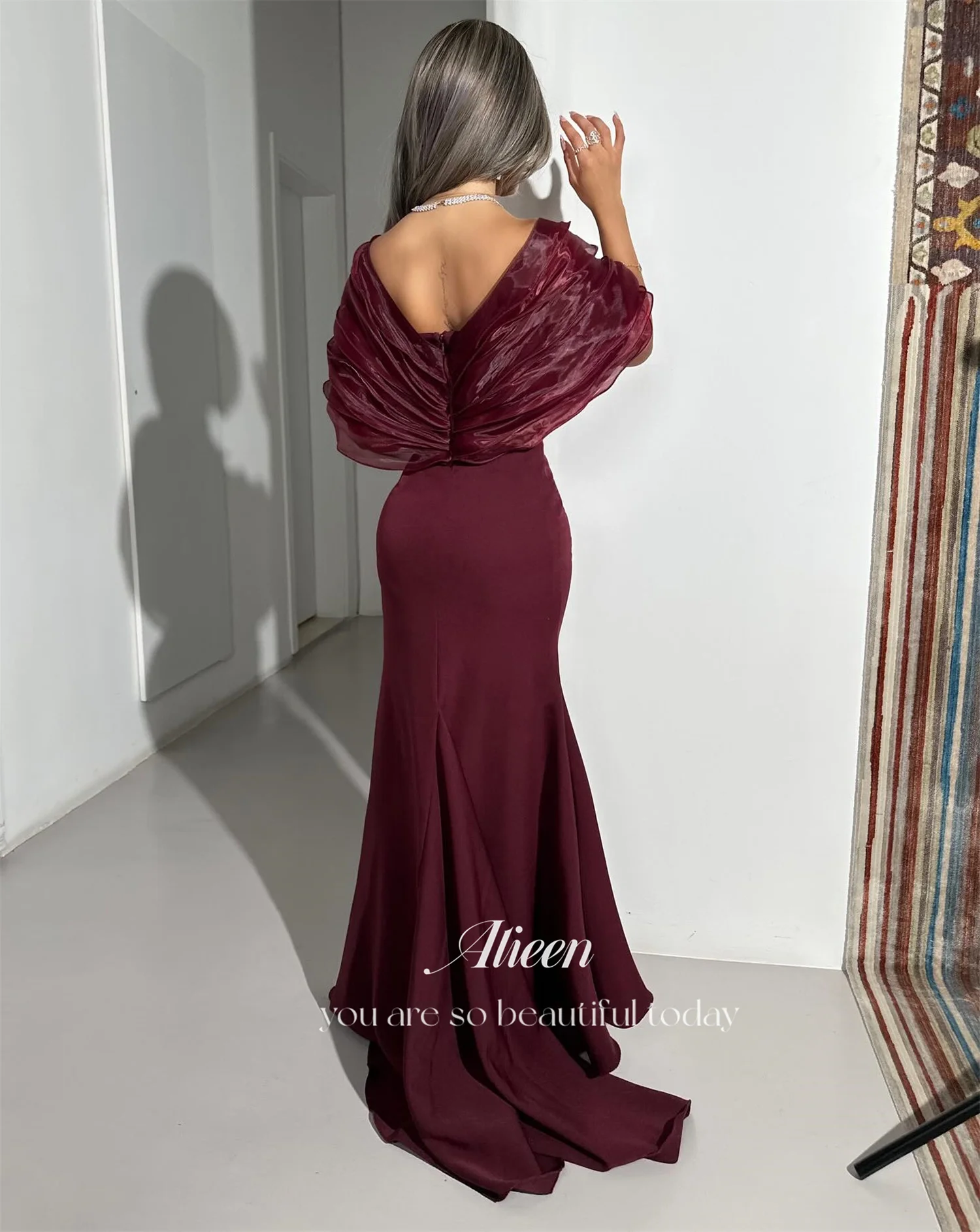 فساتين سهرة نسائية فاخرة من Aileen للمناسبات الخاصة فستان حورية البحر فيستدوس دي فيستا عنابي مخصص من فساتين سيهر #4