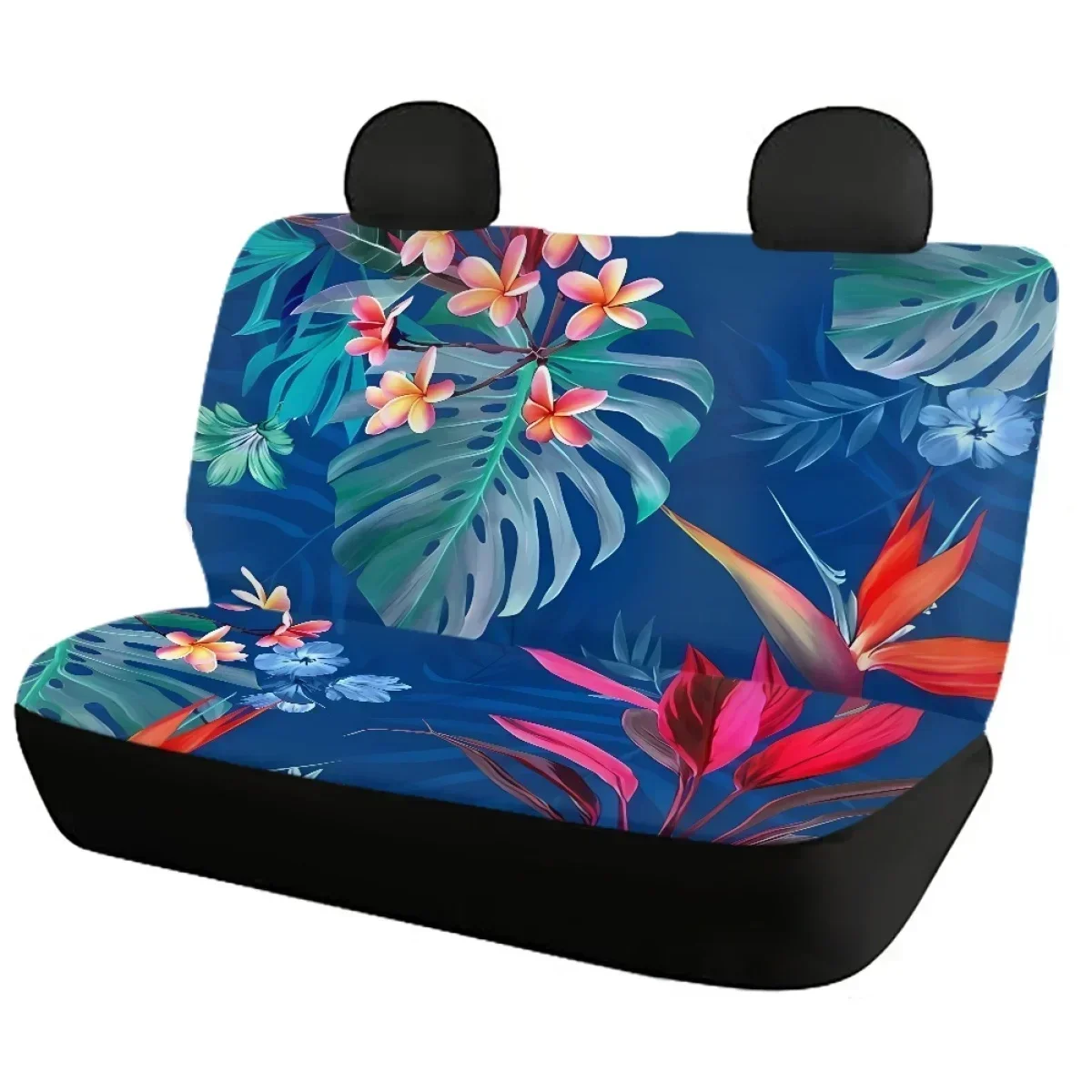 Hawaii Tropical Plumeria Print Front and Back Car Seat Cushion Seat Cover Monstera and Bird of Paradise Design Auto Seat Protect