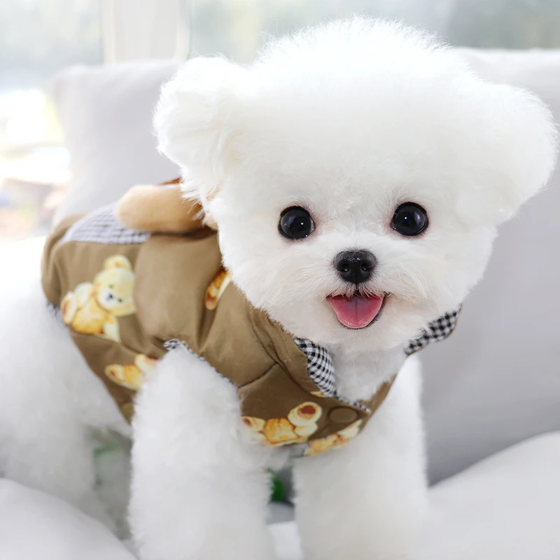 Winter Pet Cotton Coat Bichon Warm Coat Small Dog Cartoon Down Jacket Thick Cotton Jacket Dog Clothes With Tow Buckle