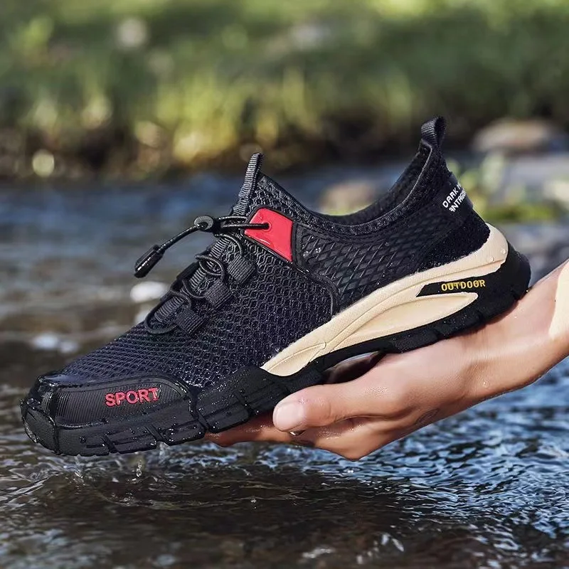 

Мужская походная обувь высокого качества, летняя сетчатая обувь для воды, уличные нескользящие износостойкие повседневные кроссовки 2025