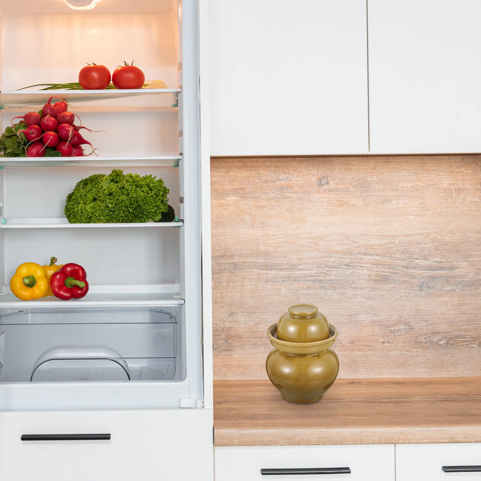 

Ceramic Pickles Jar Sealed Canister Useful Container Food Home Storage Khaki with Lid Household