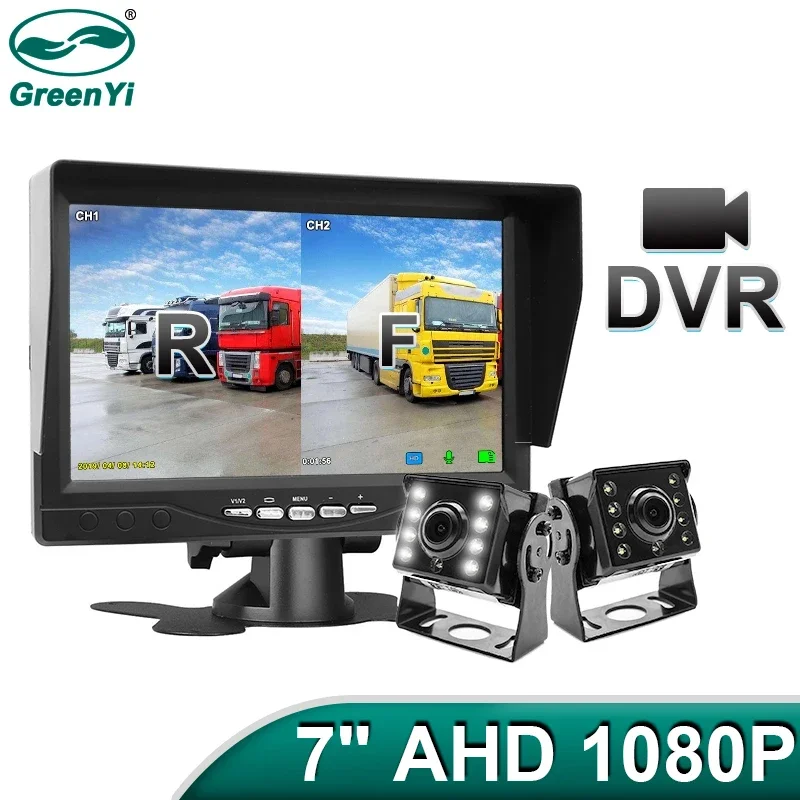 Greenyi 1080p Dvr С 2 Камерами Заднего Вида Для Грузовиков Ahd Ночного Видения 7-дюймовый Монитор С Поддержкой Sd-карты Ip69k...