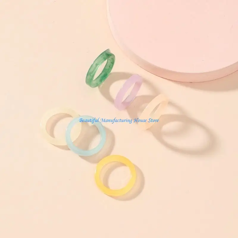 

E56A Circle Resin Ring Small Simple Design Ring Y2K Temperament Girl Finger Ring