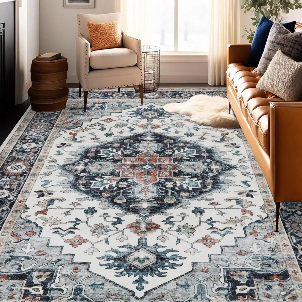 

Carpeting, 9x12Vintage Design Washable Boho Area Rugs for Living Room, Bedroom, Kitchen, Soft Non-Slip Indoor Rug,Large Carpets