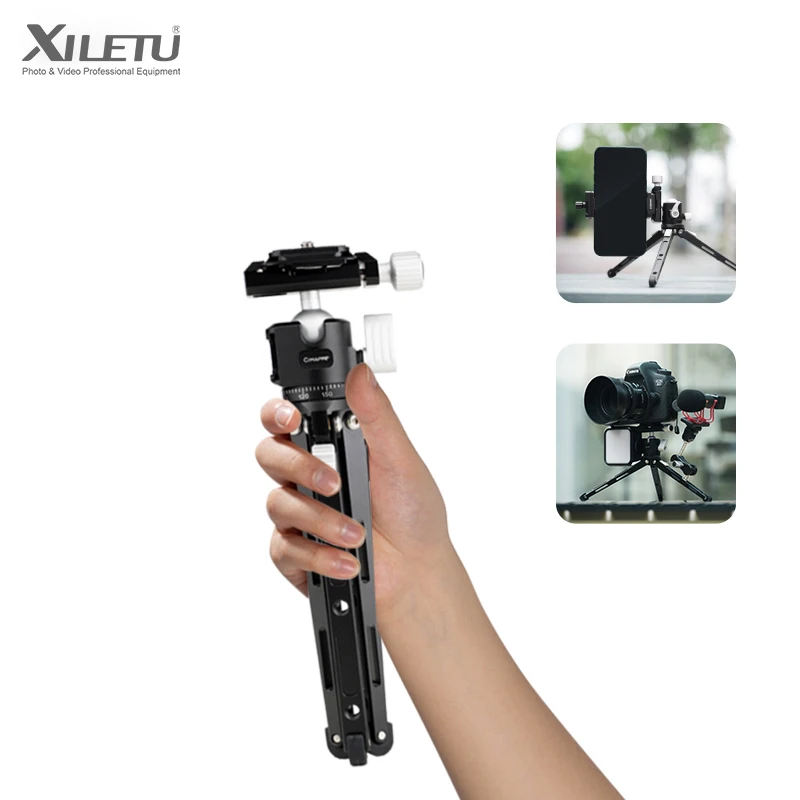 XILETU Mini-Stativ mit Arca Swiss-Kugelkopf und Kaltschuh, Hand-Selfie-Stick aus Metall für Telefonkamera, 3 kg Last für Live-Vlog