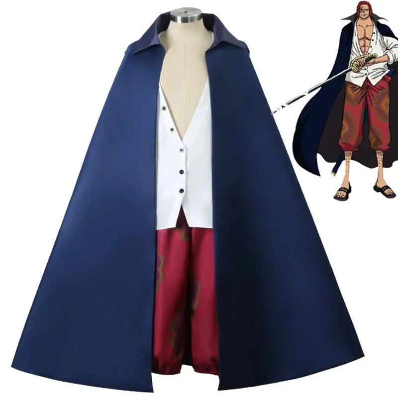 Anime Red Hair Shanks Cosplay Costume COS Uniform Shirt Coat Panty Suit Set Halloween Party Performance Wear Clothing